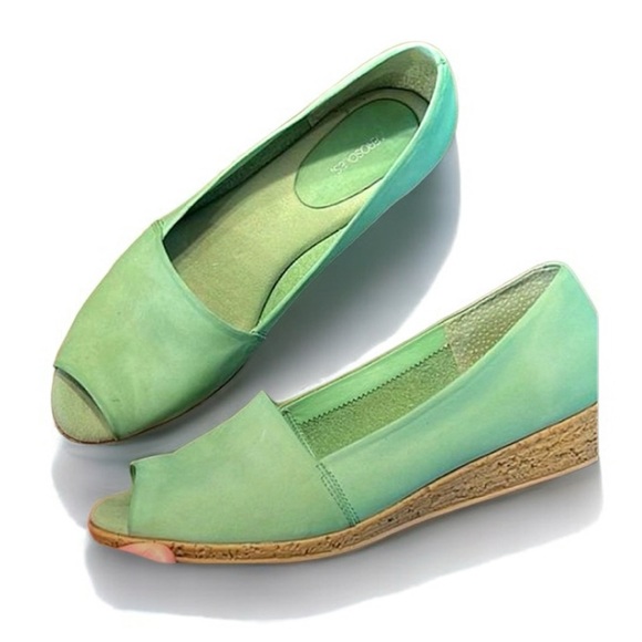 Aerosoles Mint Green Peeptoe Wedges Womens US 10 - Picture 9 of 10